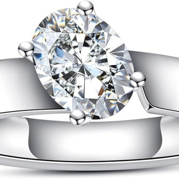 1.5cttw Oval Cut Moissanite D Color VVS1 Clarity Silver Wedding Ring - Picture 2 of 6